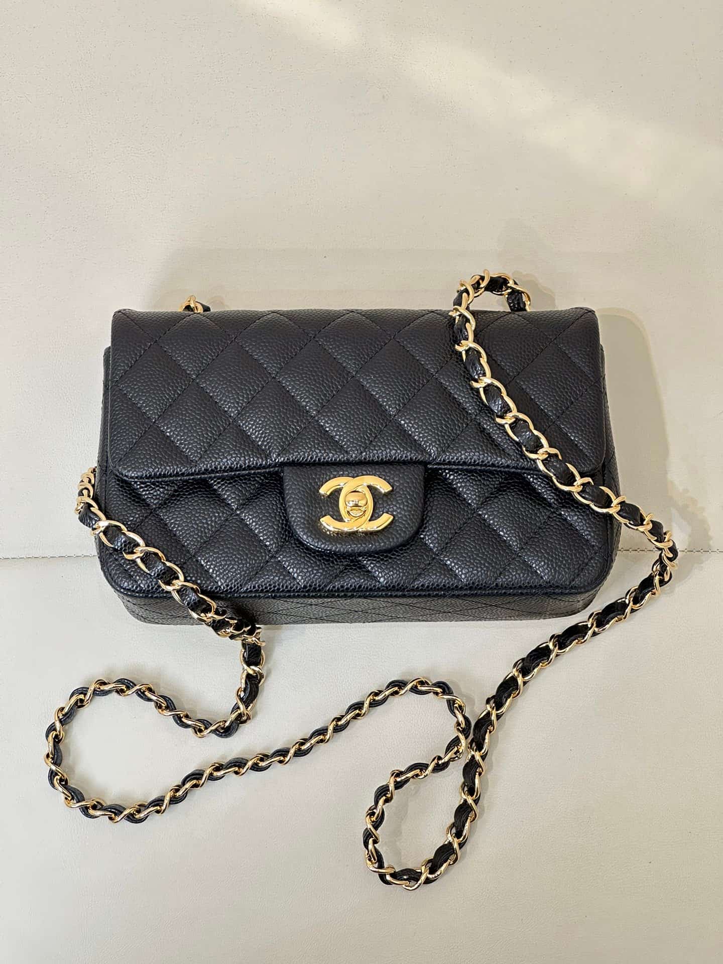CHANEL Mini Classic Handbag Grained Calfskin & Gold-tone Metal A69900 Black TOP