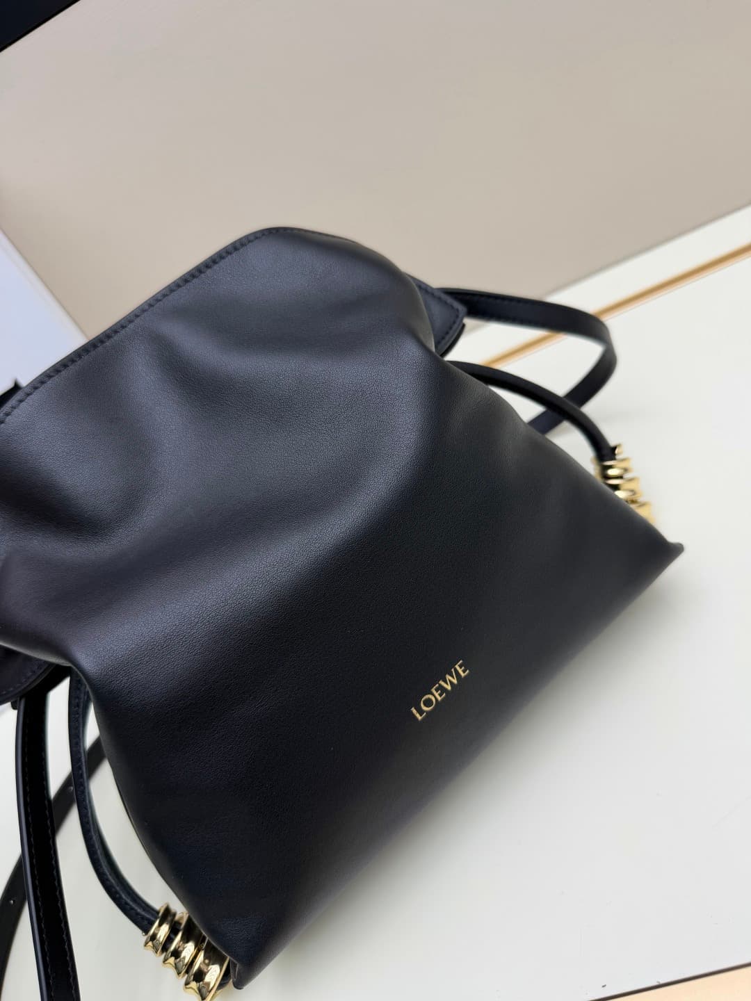 Loewe Small Flamenco Ruched Clutch Bag in Black Leather High