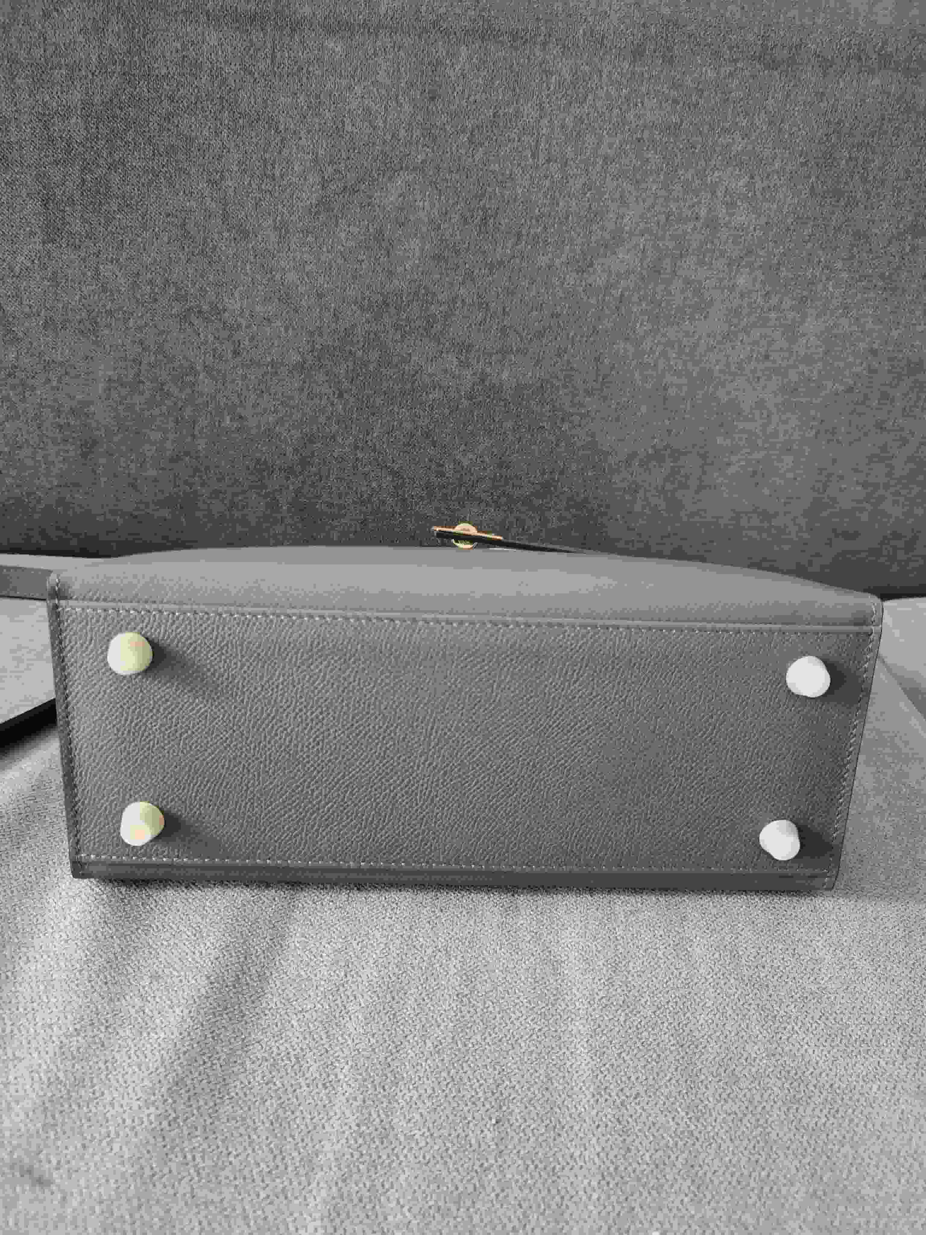 Hermes Kelly 25/28cm Sellier Bag Epsom Leather Silver/Gold Metal In Etain High