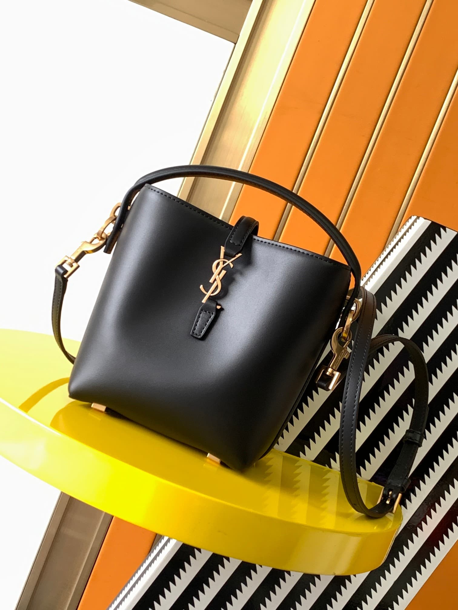 Saint Laurent Le 37 mini black leather bucket bag High