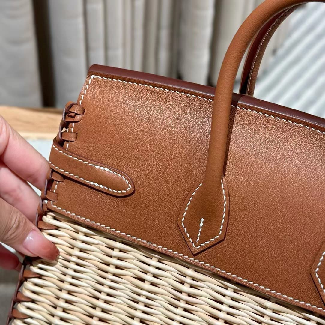 Hermes Picnic Birkin 25cm Bag Osier Wicker Silver Metal WAX High