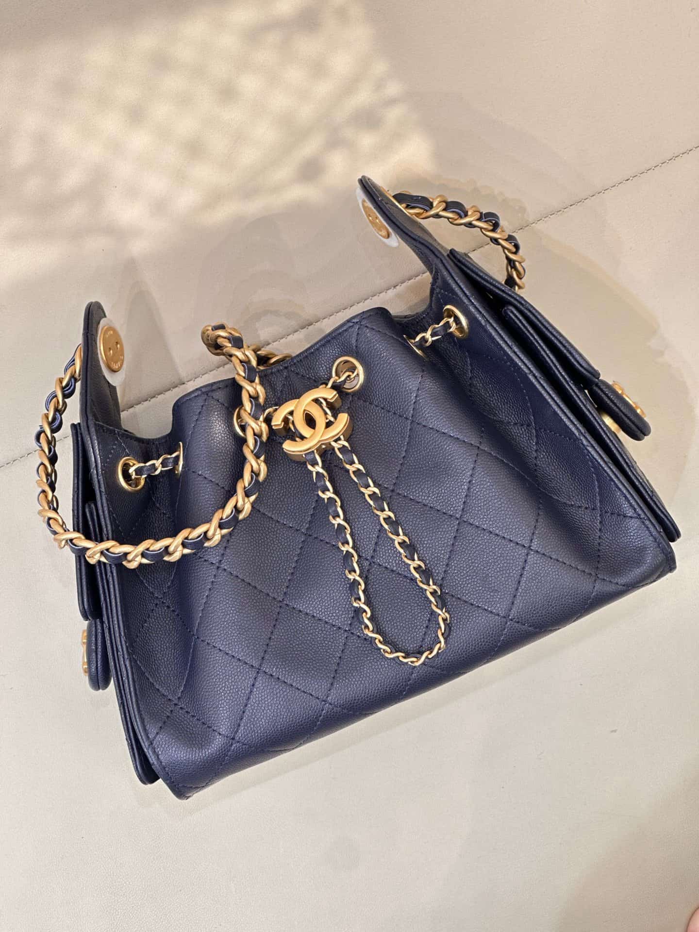 CHANEL 25 Mini Handbag AS5631 Grained Calfskin & Gold-tone Metal Drak Blue TOP