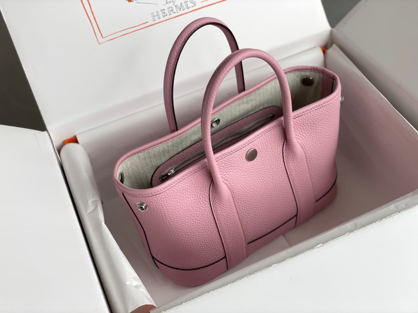 Hermes Garden Party 23 bag in Rose Saiura Togo Leather WAX High