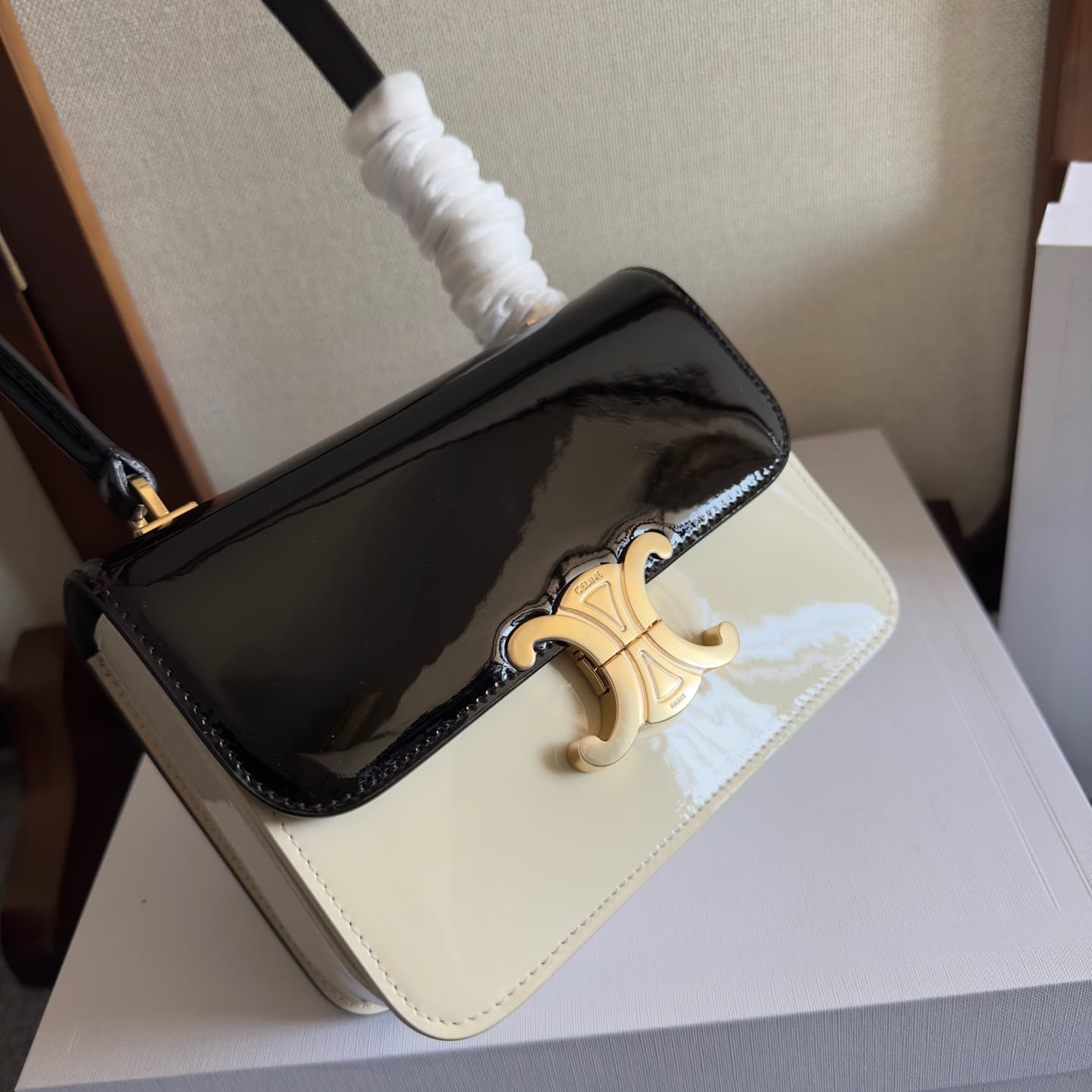 Celine Teen Garance Shoulder Bag in Black-White Patent Calfskin High