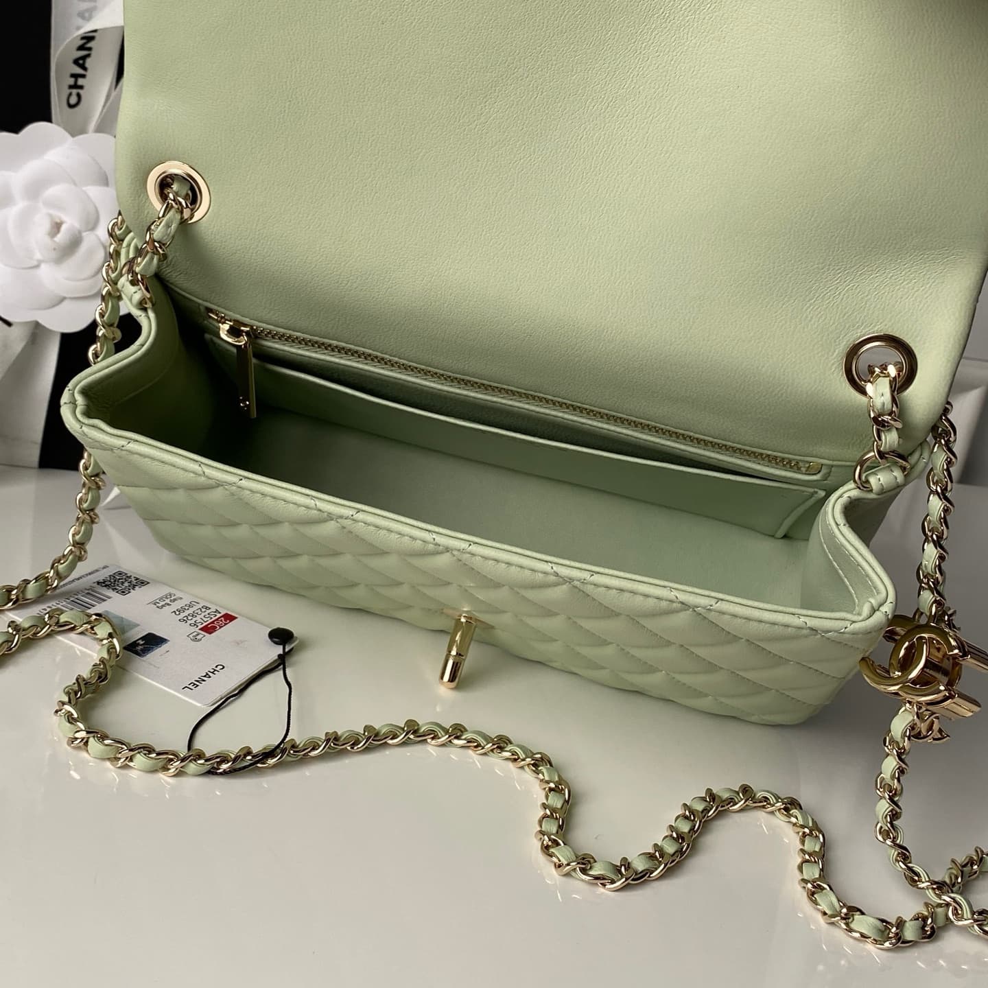 Chanel Classic Flap Bag Lambskin & Gold-Tone Metal AS5756 Light Green High