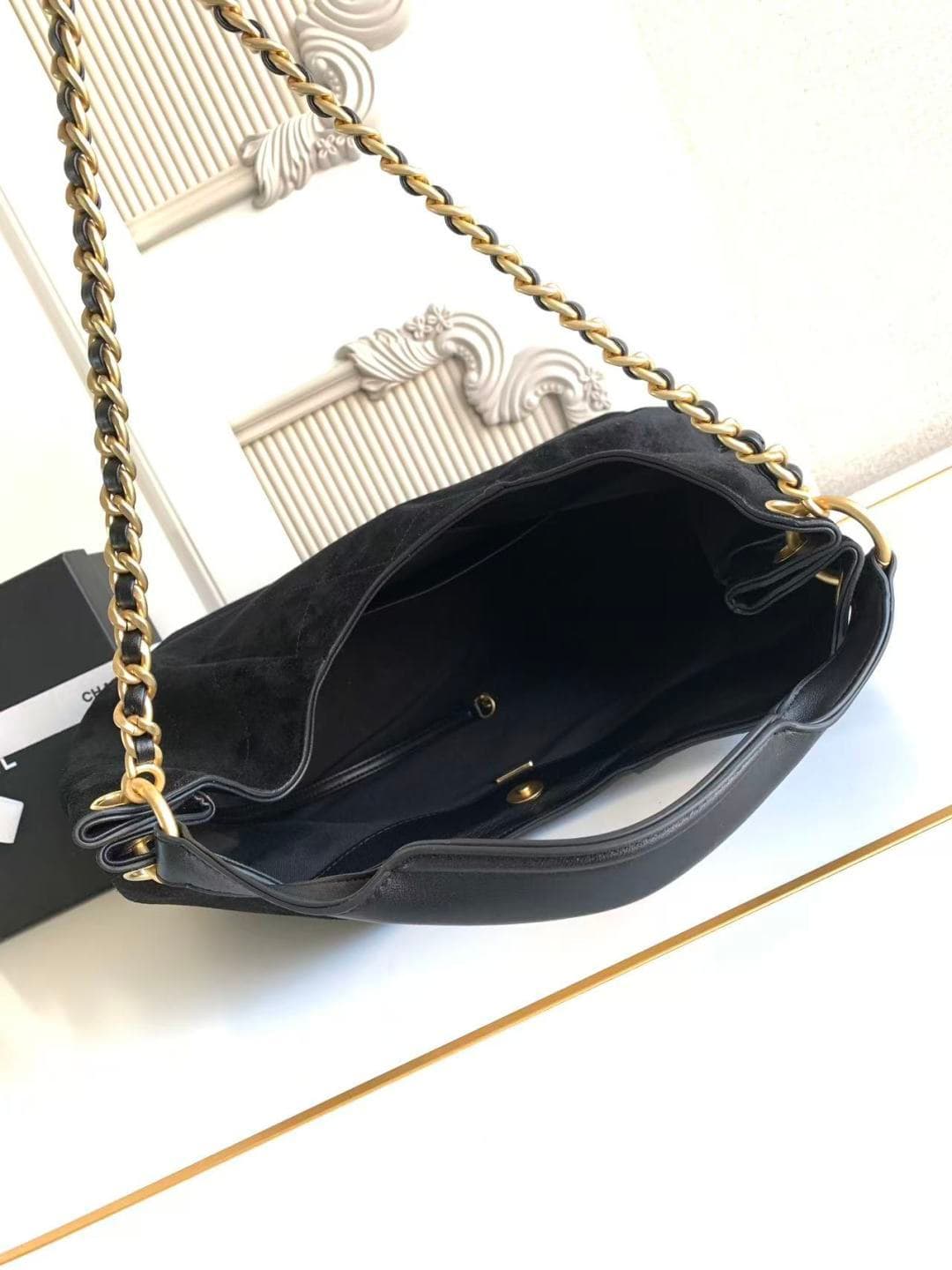 Chanel Hobo Bag Suede Calfskin& Gold-Tone Metal AS5978 Black A