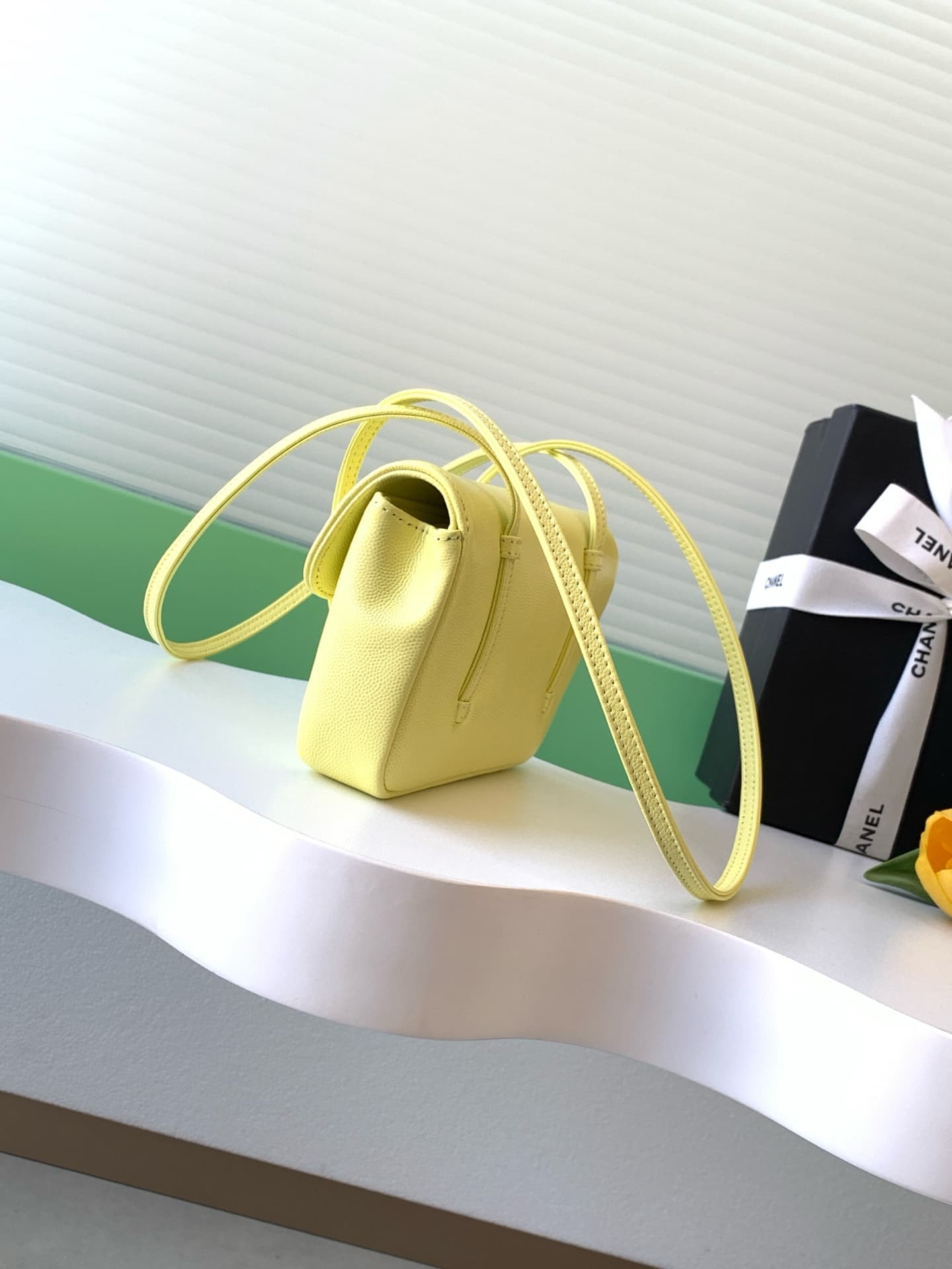 Chanel Clutch with Leather Strap Grained Shiny Calfskin & Gold-Tone Metal Yellow AP5068 A