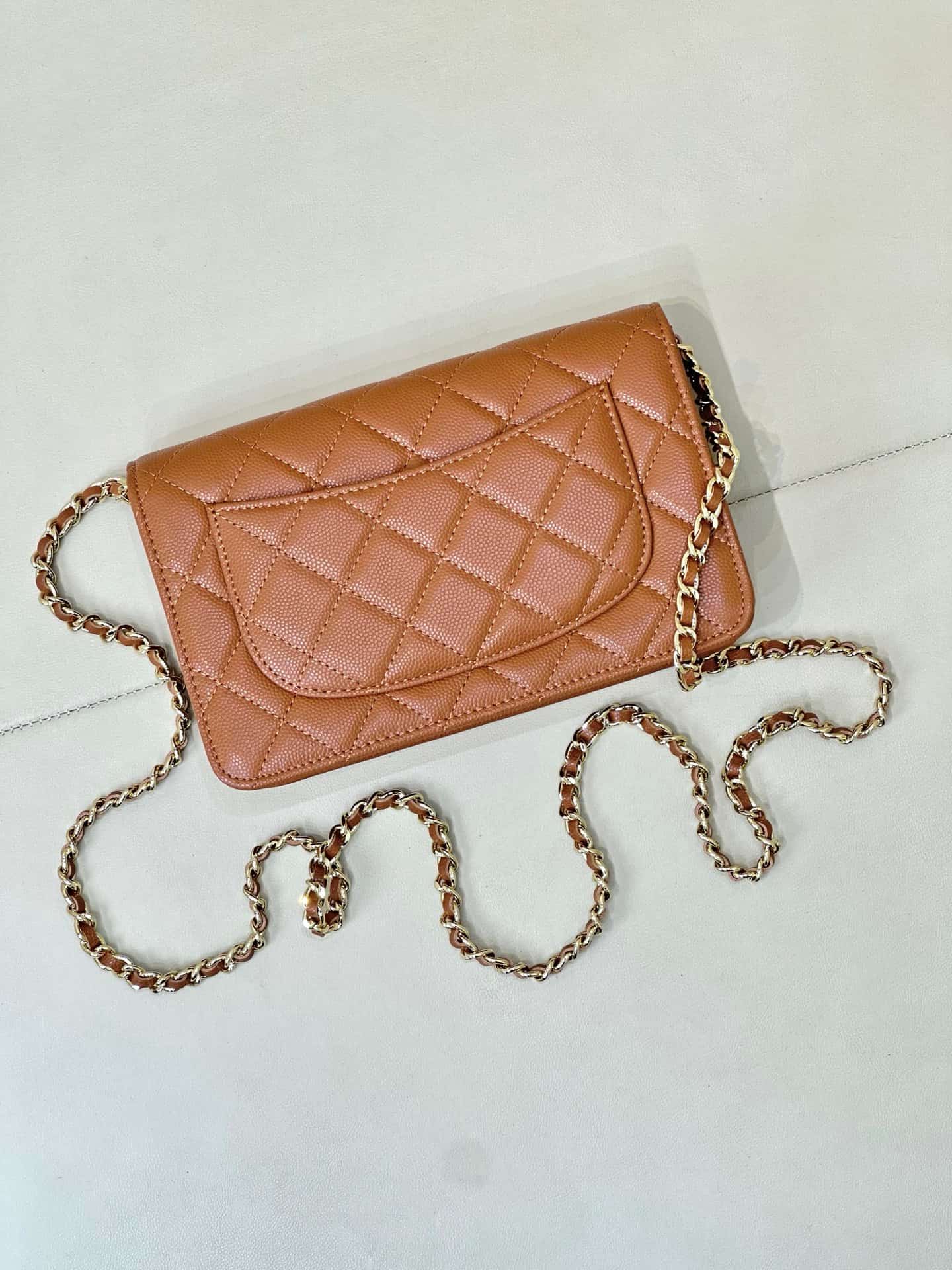 Chanel Wallet on Chain Grained Calfskin& Gold-tone Metal AP0250 Caramel TOP
