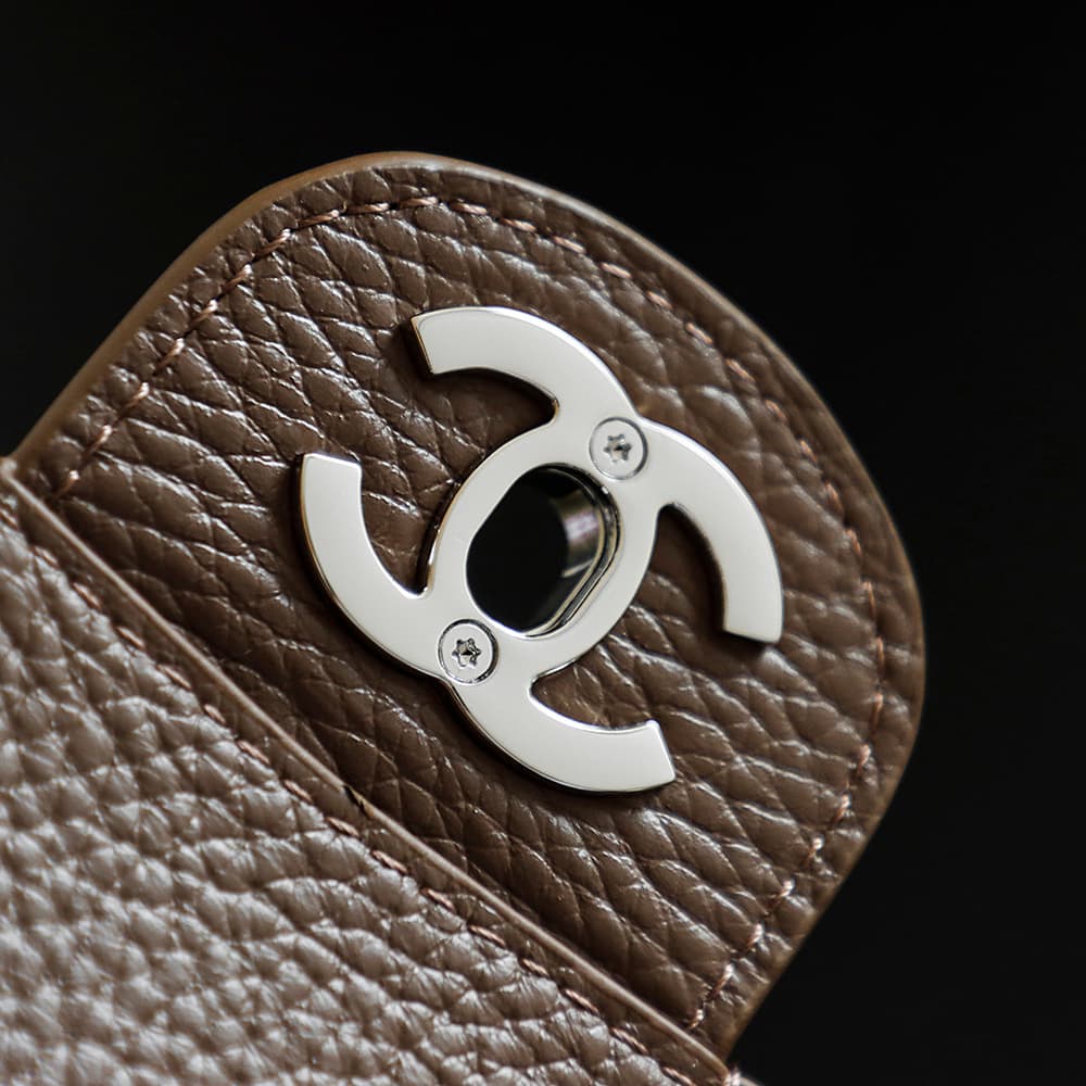 CHANEL Mini flap bag Grained Calfskin&Silver-tone metal Brown AS6573 A