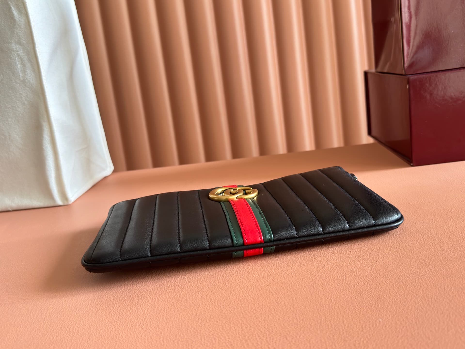 Gucci GG Marmont pouch with strap Black vertical matelassé nappa leather A006X2 High