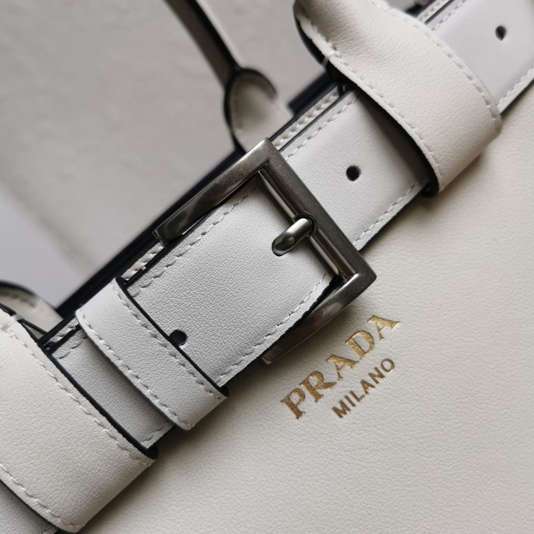 Prada Buckle small leather handbag with belt 1BA434 White/Black High