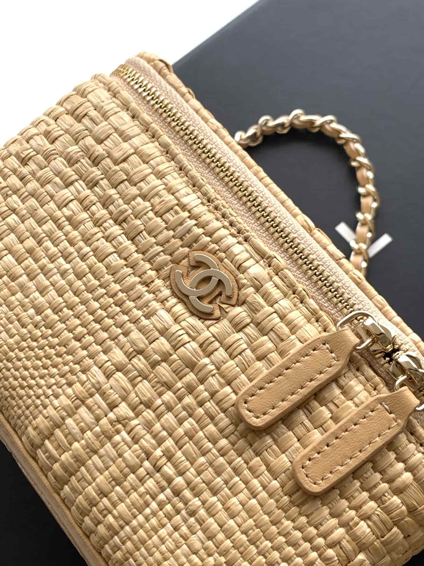 Chanel Classic Long Vanity with Chain Braided Raffia & Gold-Tone Metal Beige AP1341 High