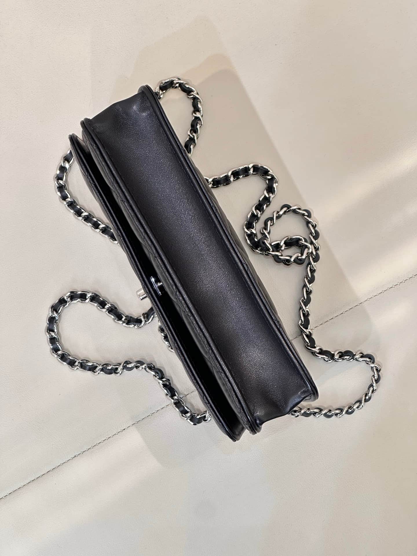 Chanel Classic Wallet on Chain Shiny Lambskin & Silver-Tone Metal AP4241 Black TOP