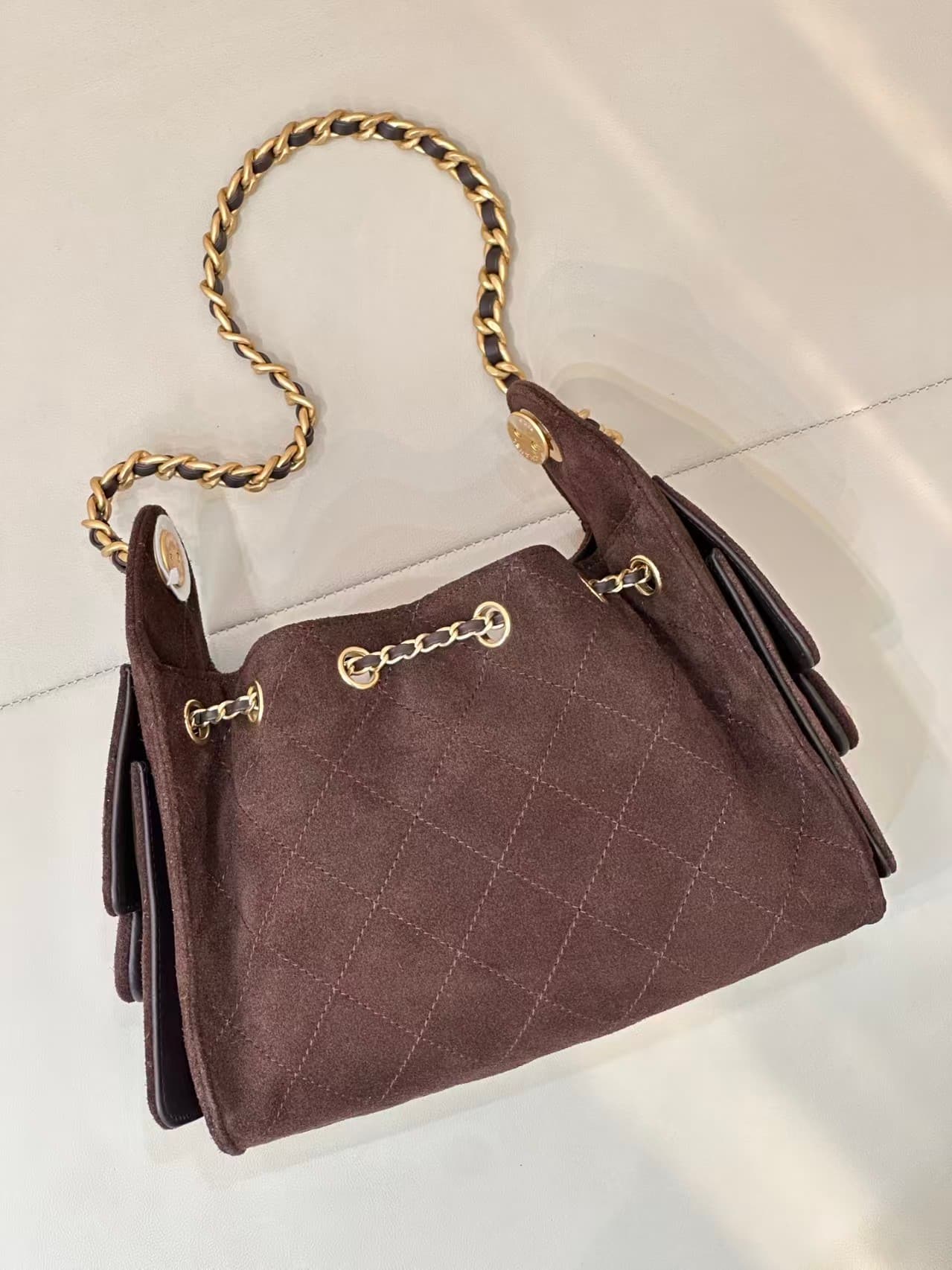 CHANEL 25 Mini Handbag AS5631 Suede &Gold-tone Metal Coffee TOP
