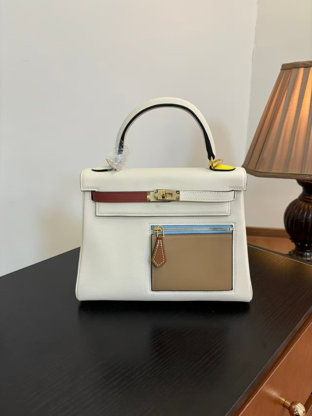 Hermes Kelly 25 Colormatic Retourne handbag Nata Swift leather WAX High