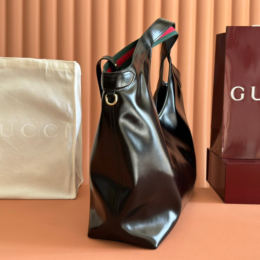 Gucci Giglio large tote bag Black soft glossy leather ‎853971 High