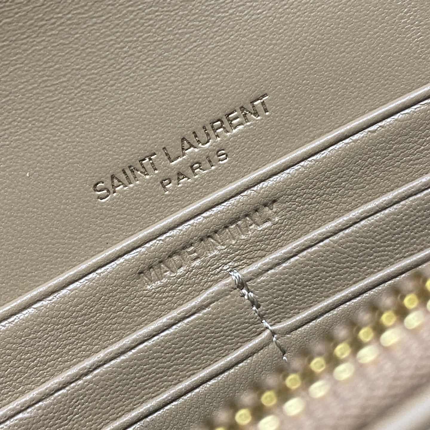 Saint Laurent Monogram Matelassé Cassandre Wallet on Chain Milk Tea Apricot Lambskin 393953 High