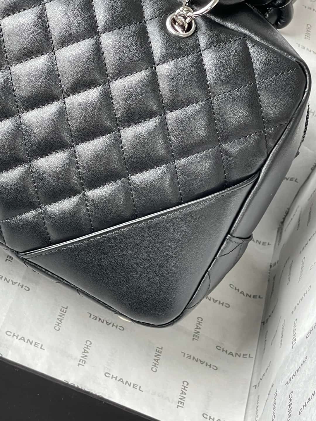 Chanel Cambon Ligne Bowler bag Calfskin & Silver-Tone Metal AS25171 Black High