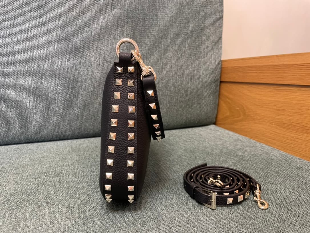 Valentino Garavani Rockstud Hobo bag in grainy black calfskin high