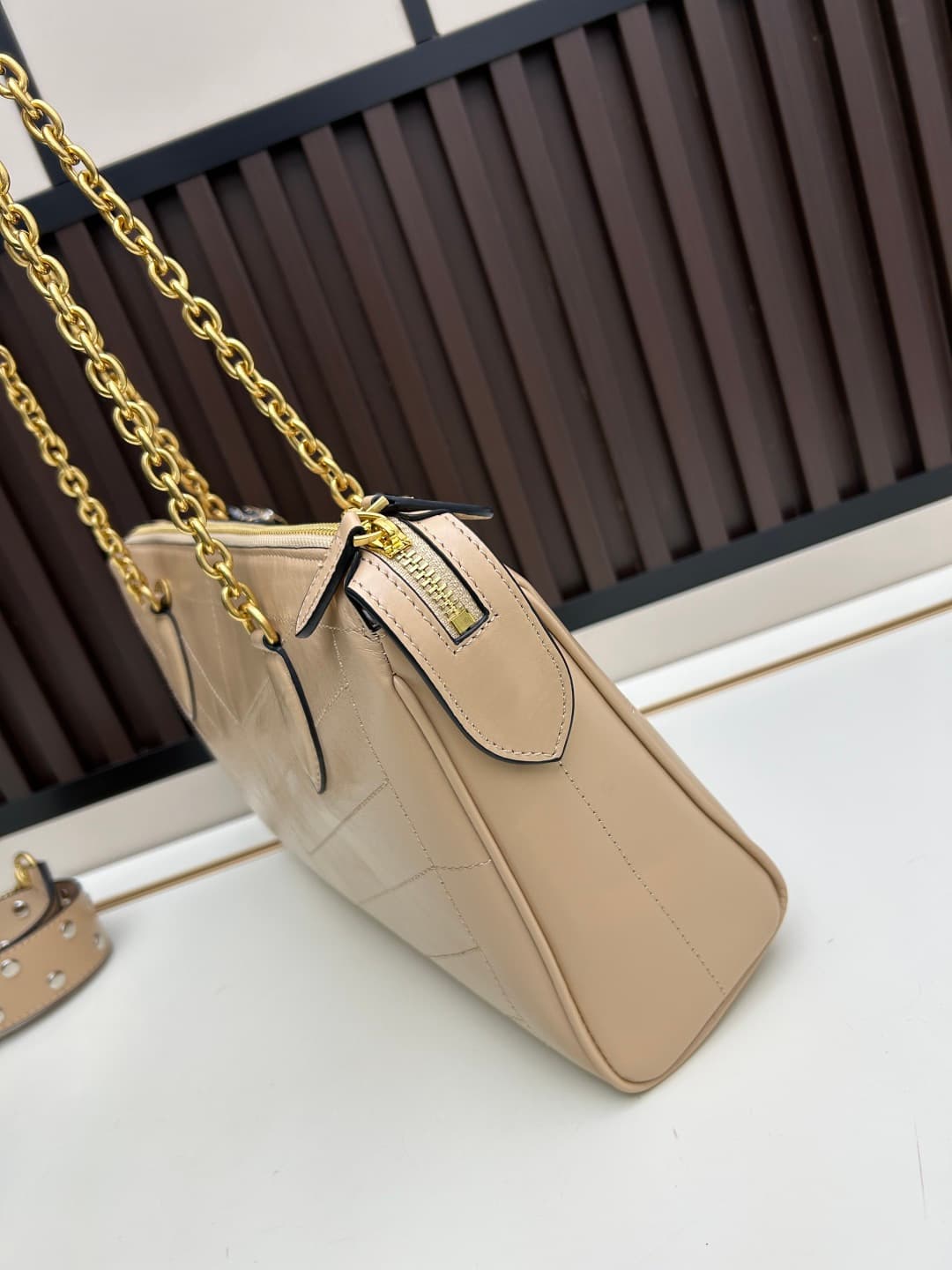 Valentino VLogo Garavani Panthea Shoulder Bag Beige Leather Mid