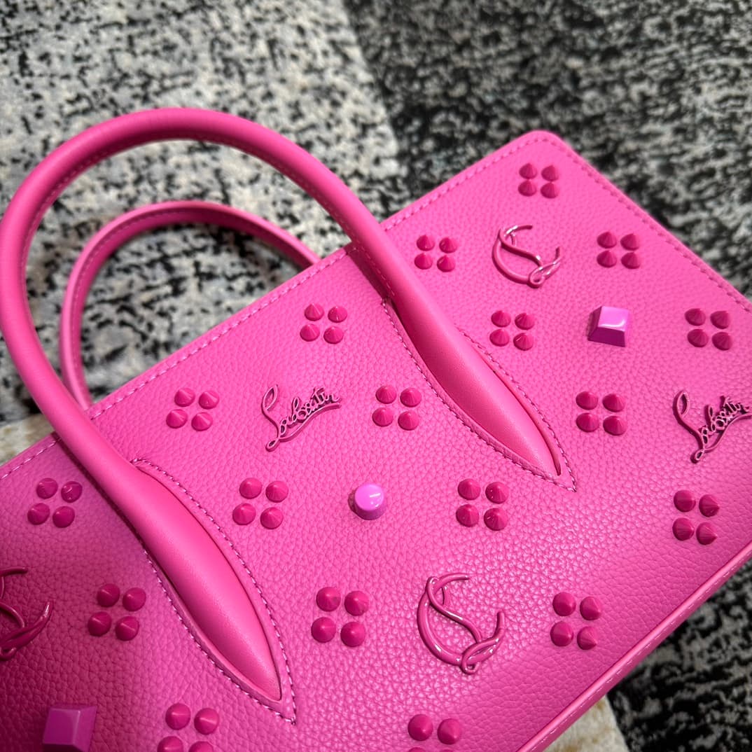 Christian Louboutin Paloma leather tote bag in Plum Red with spikes &studs High