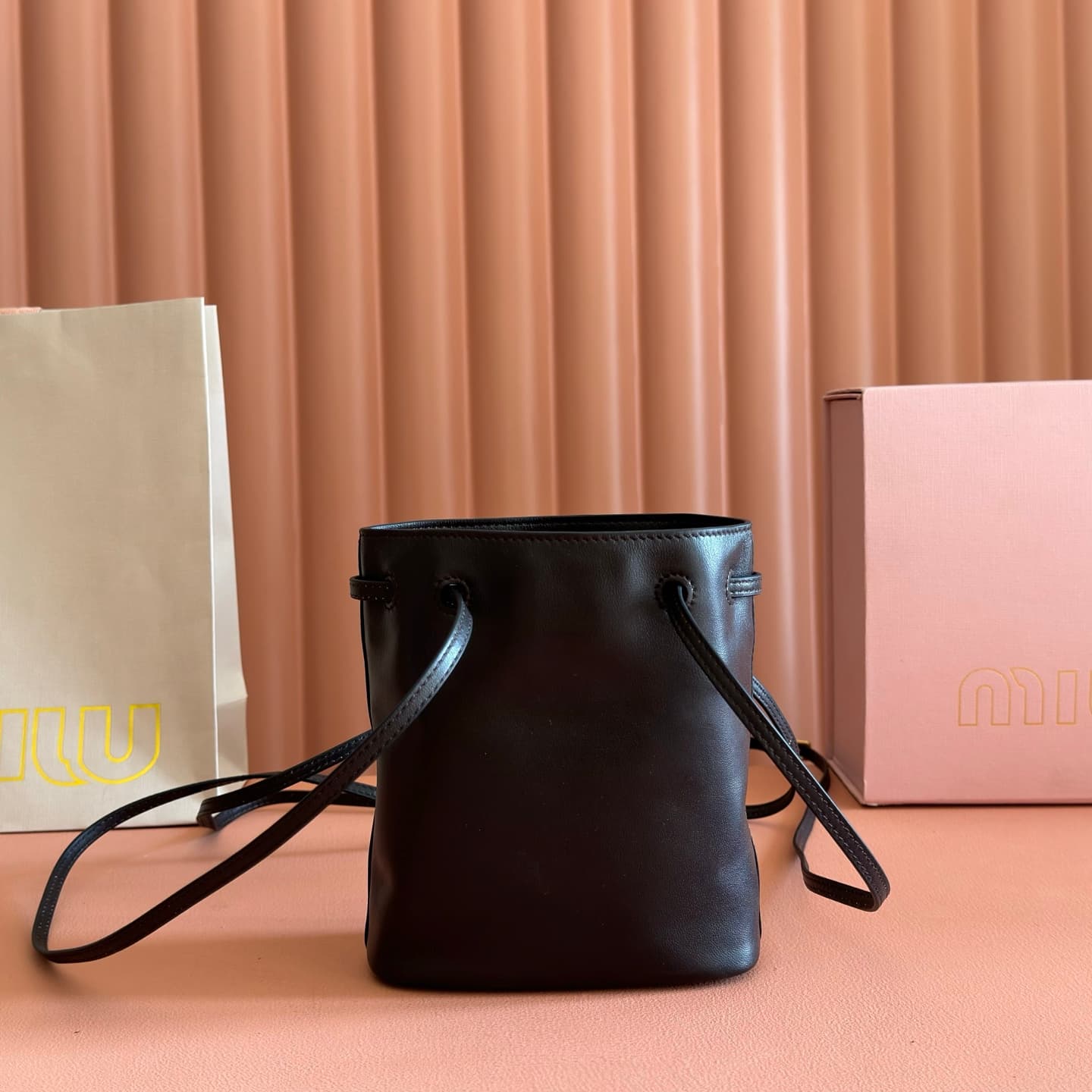 Miu Miu Nappa leather pouch Lambskin Coffee 5NF460 TOP