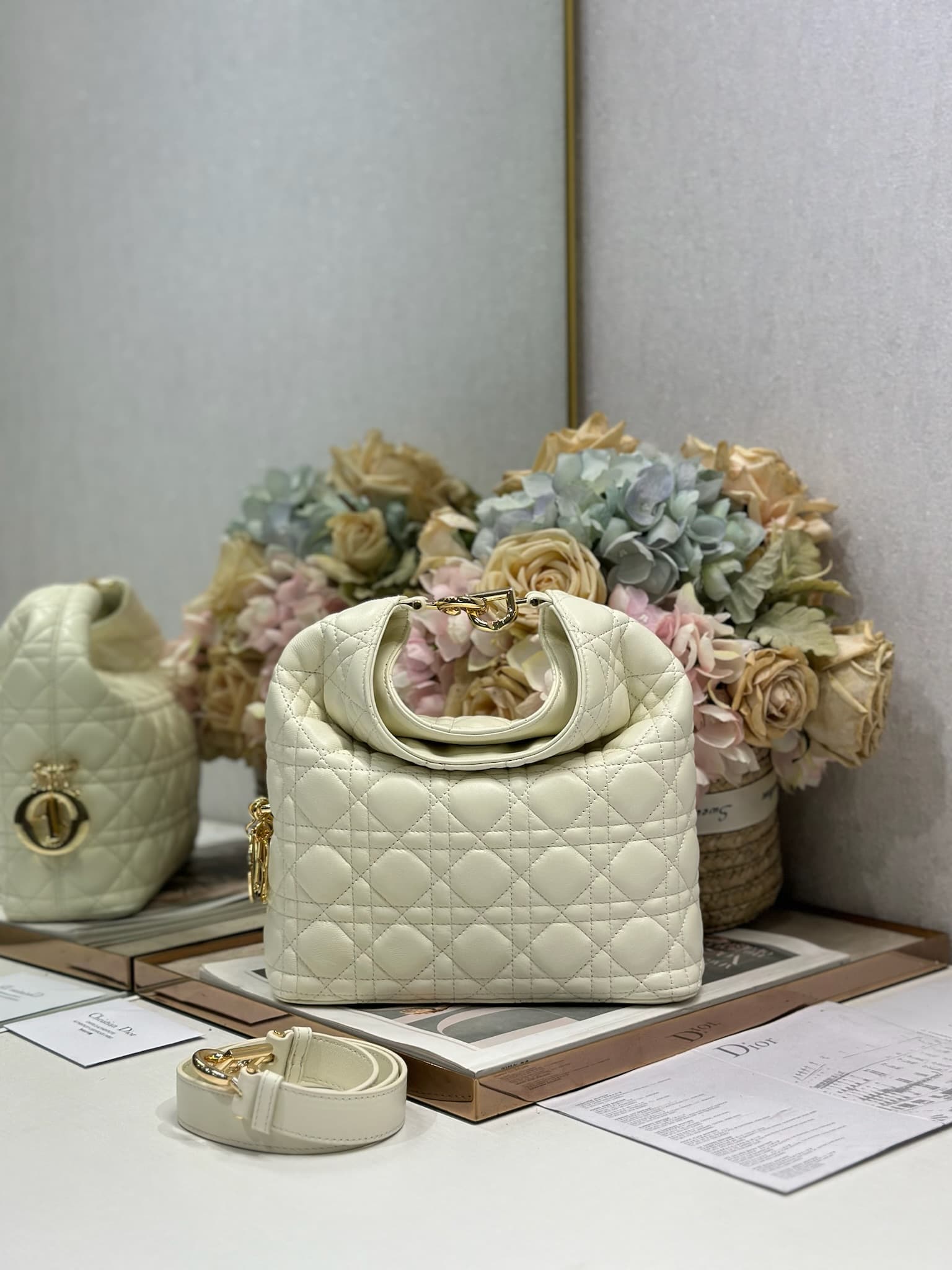 Dior Macrocannage Calfskin Handbag White High