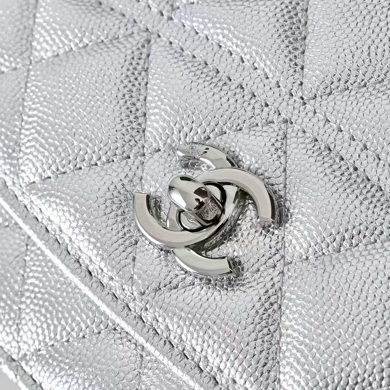 Chanel Wallet on Chain Grained Calfskin & Gold-Tone Metal Silver AP4401 A