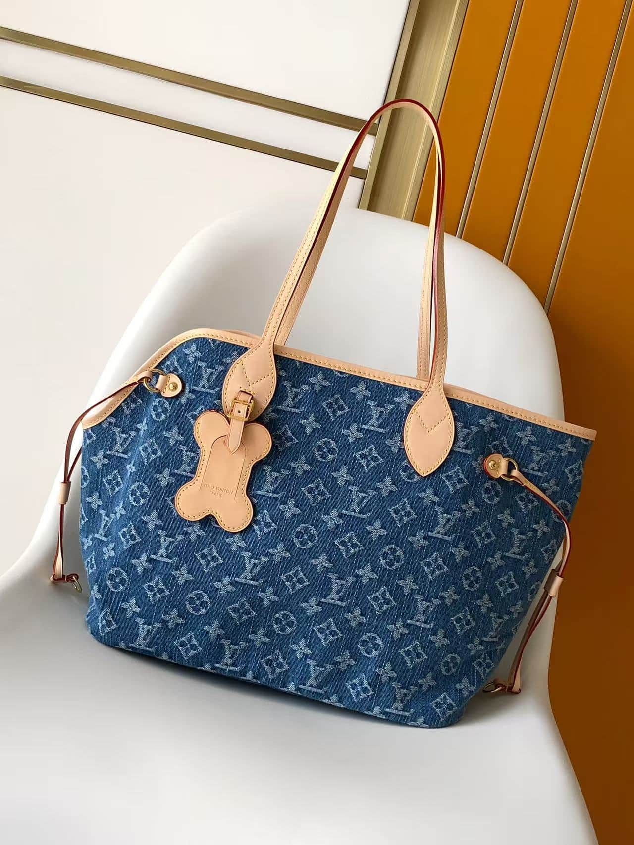 Louis Vuitton Neverwoof MM Blue Monogram Denim M28052 High