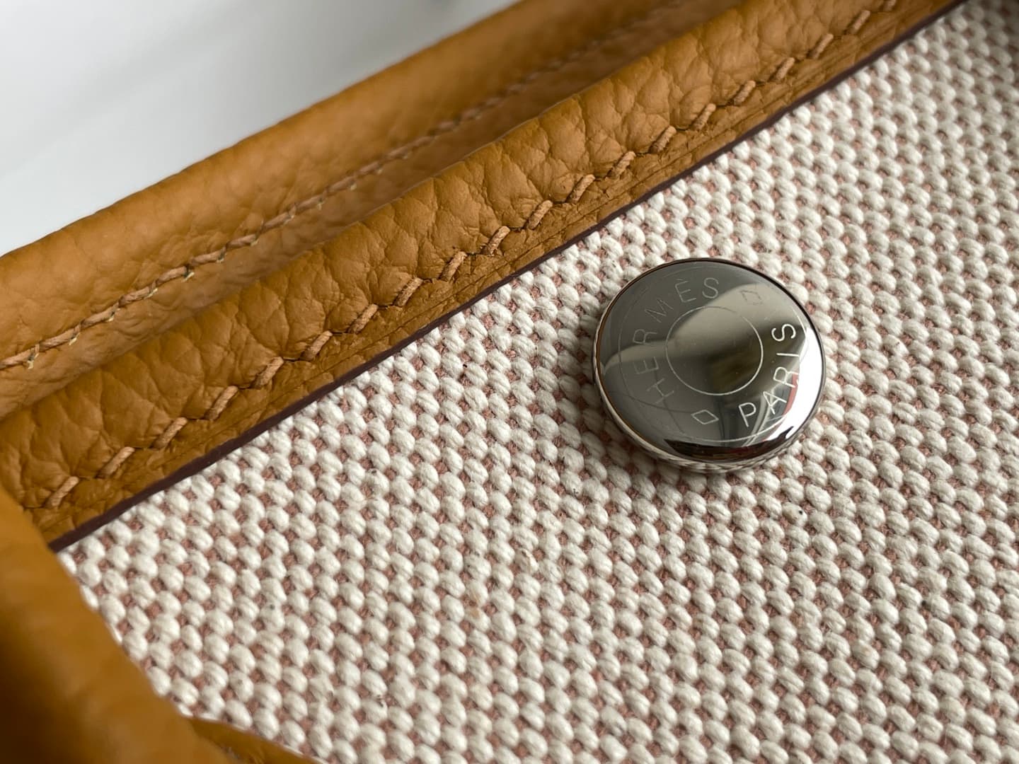 Hermes Garden Party 23 bag in Beach Gold Togo Leather With Canvas WAX High