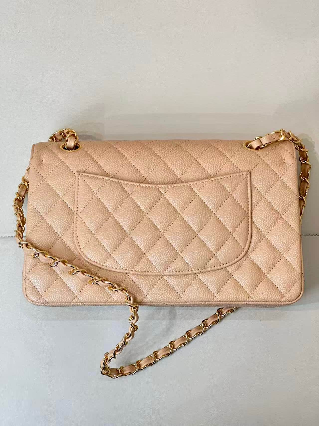Chanel Medium CLASSIC HANDBAG Grained Calfskin & Gold-Tone Metal Beige TOP