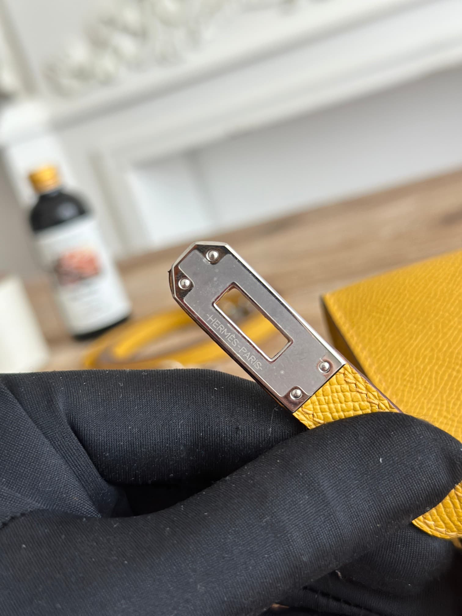 Hermes Kelly Mini II Bag Epsom Leather WAX Silver/Gold Metal Jaune Ambre High