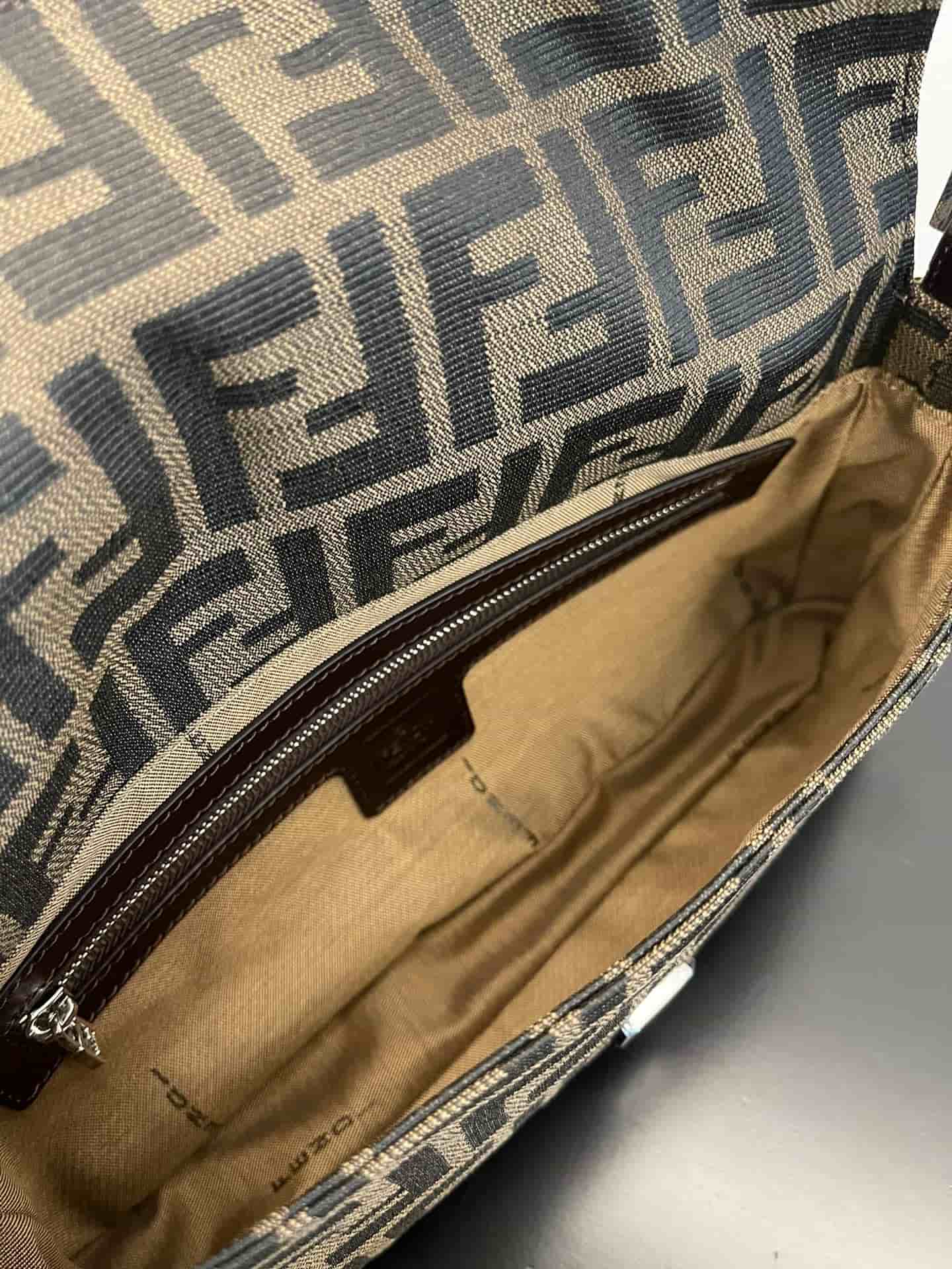 FENDI BAGUETTE fabric bag silver metal Brown High