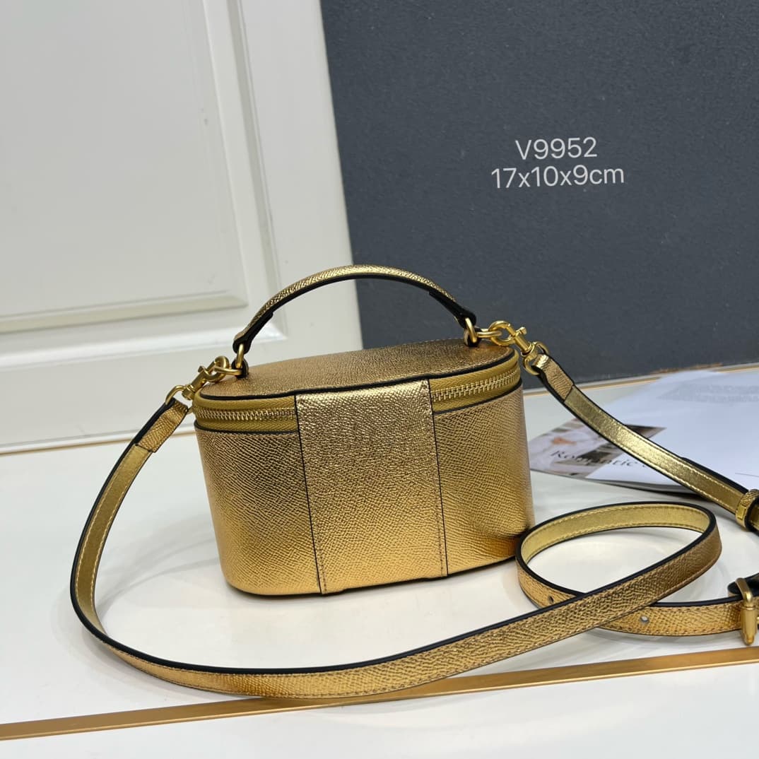 Valentino Garavani VLogo Signature Mini Vanity Bag in Gold Calfskin Mid