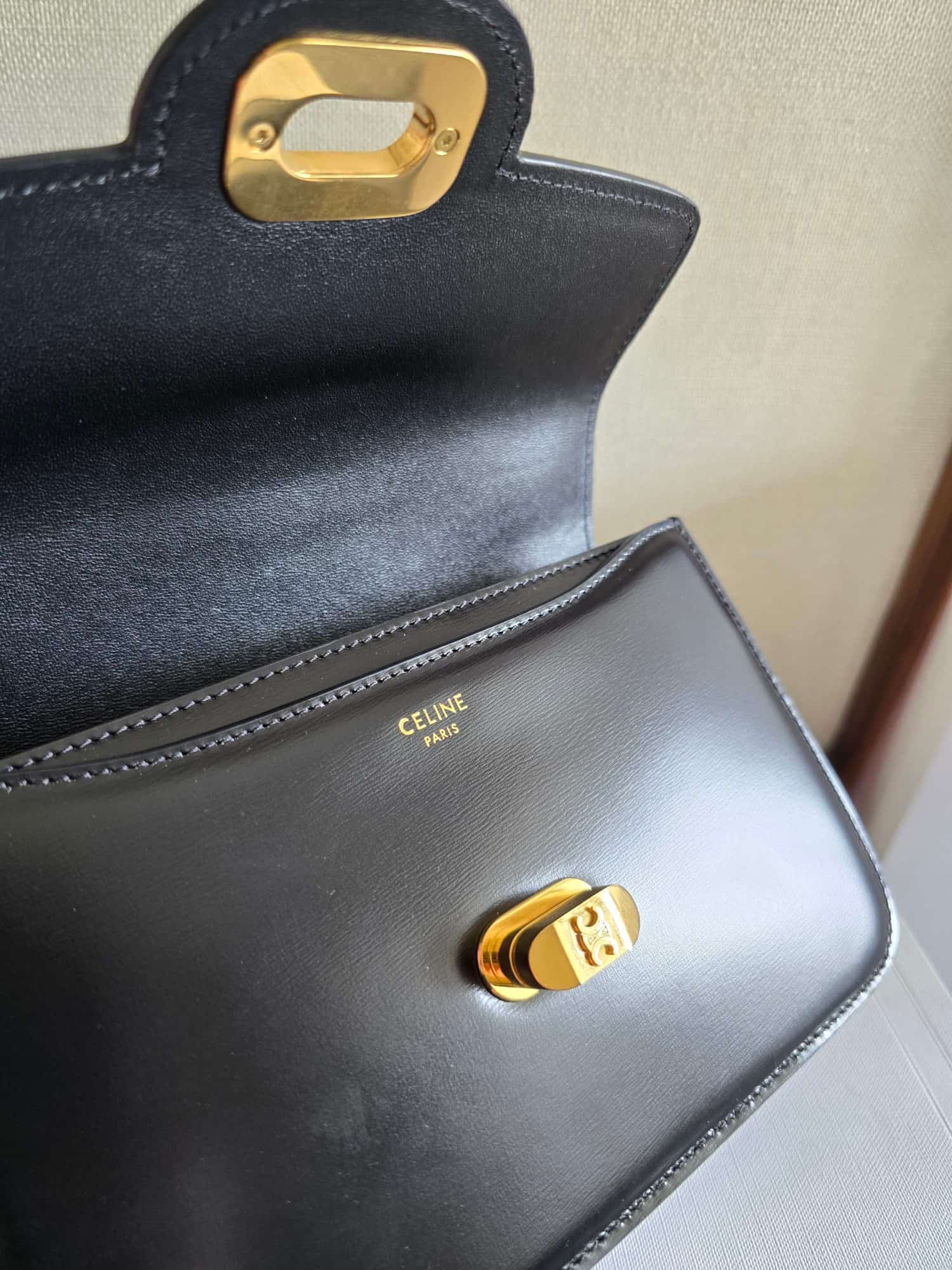 Celine Josephine Teen Bag in Black Patent Calfskin High