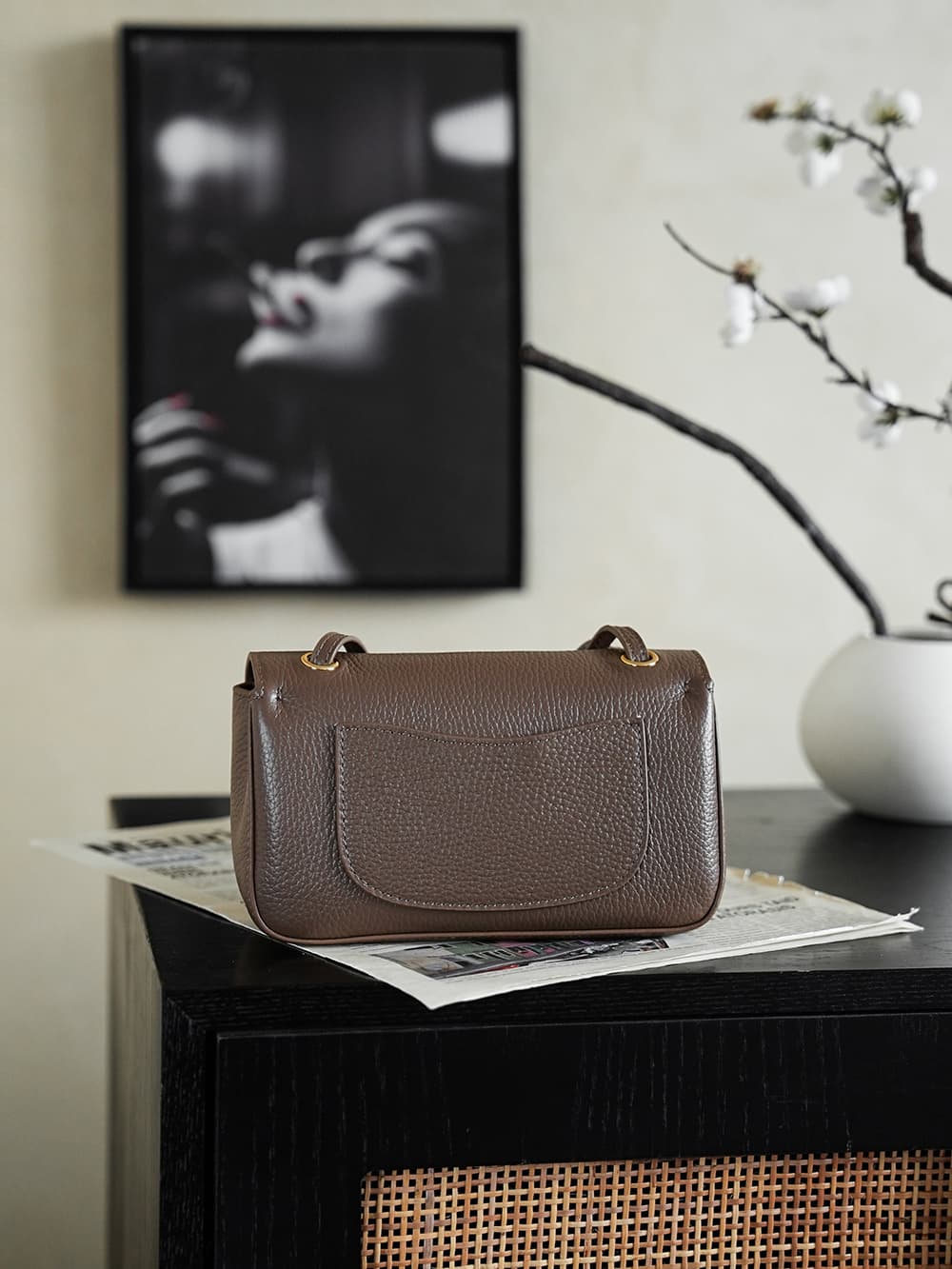 CHANEL Mini flap bag Grained Calfskin&Gold-tone metal Brown AS6573 A