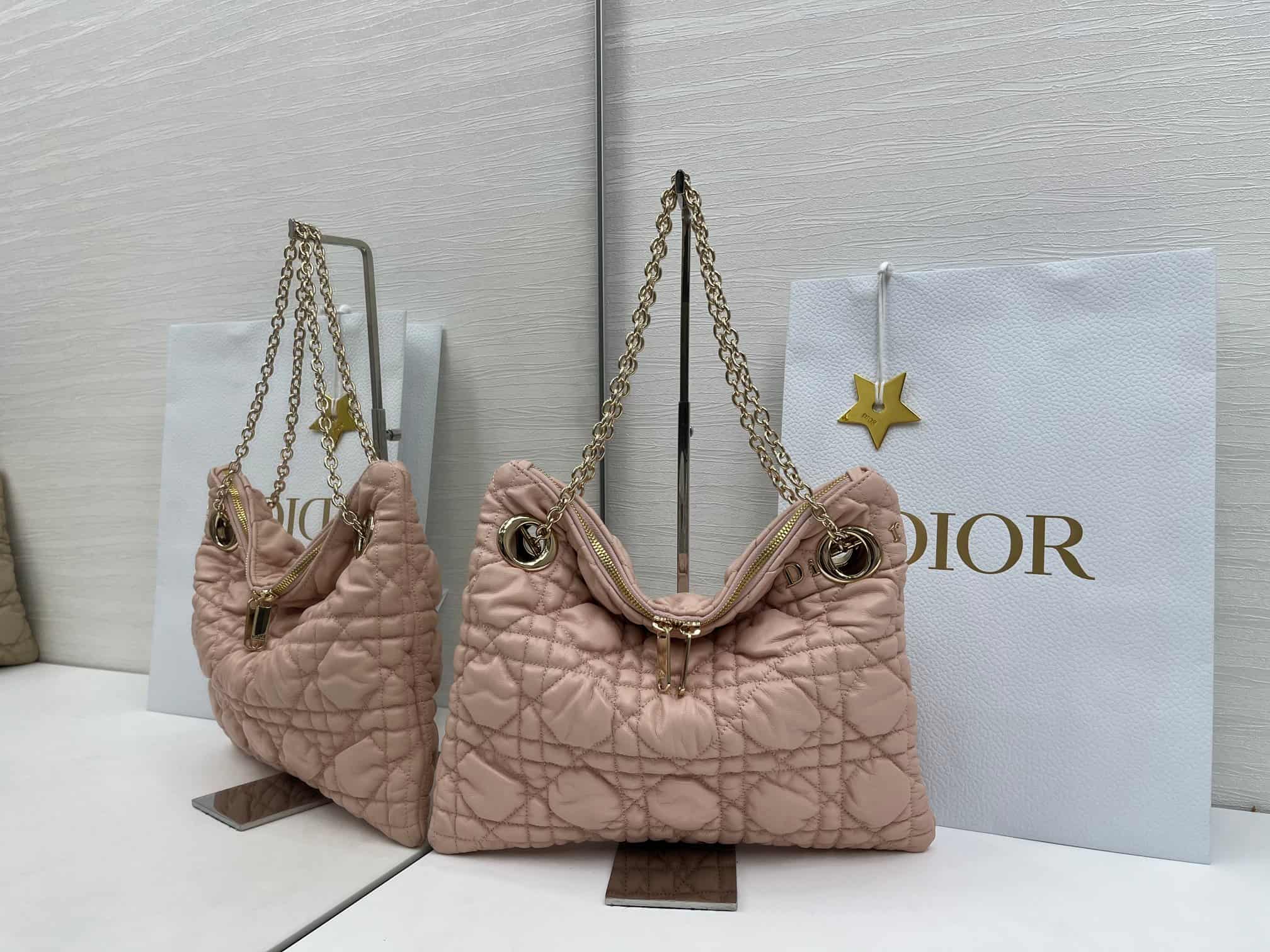 Small Dior Crunchy Bag Pink Puffy Macrocannage Calfskin High