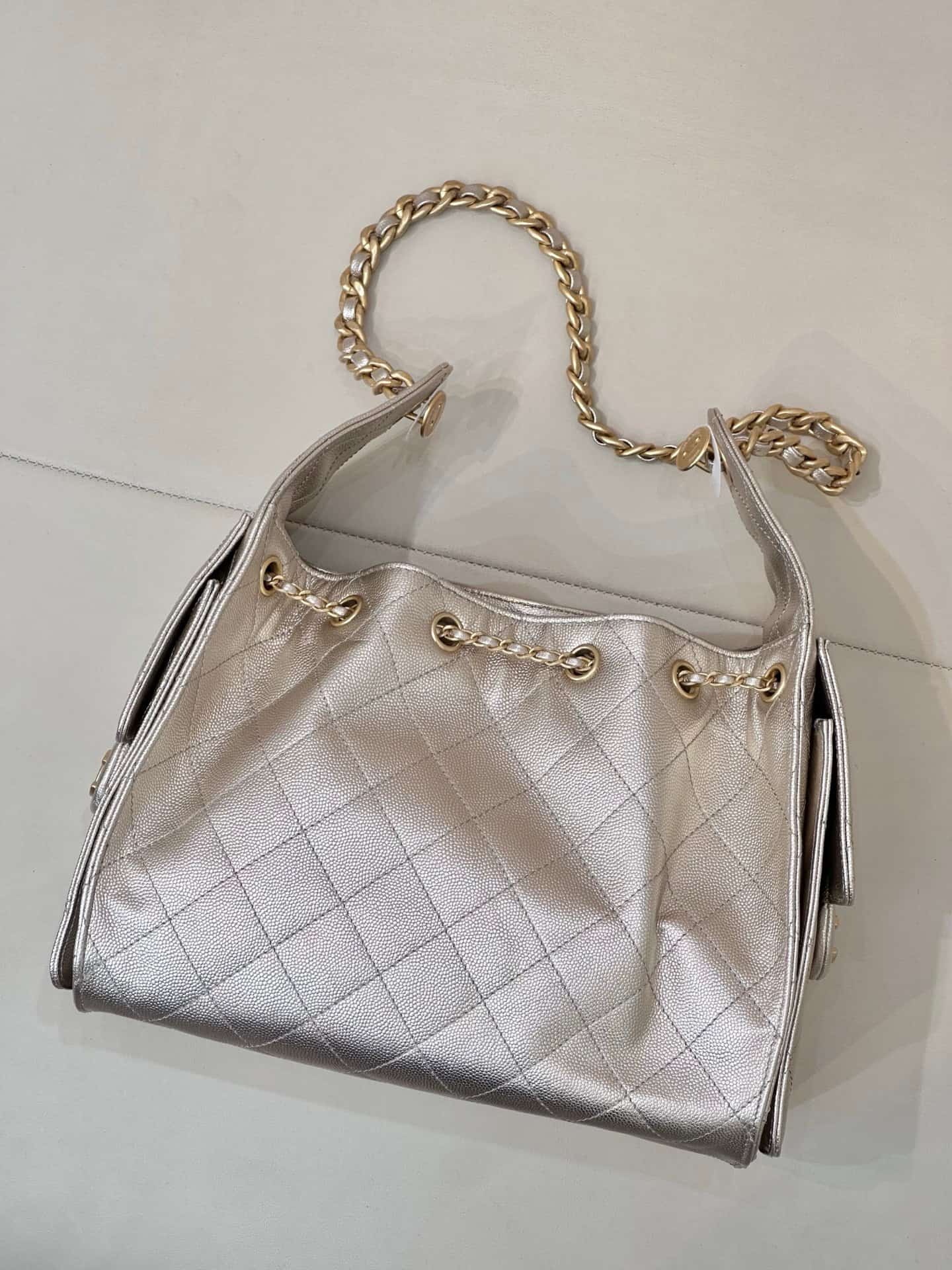 Chanel 25 Small Hobo handbag AS5293 Grained Calfskin & Gold-tone Metal Silver TOP