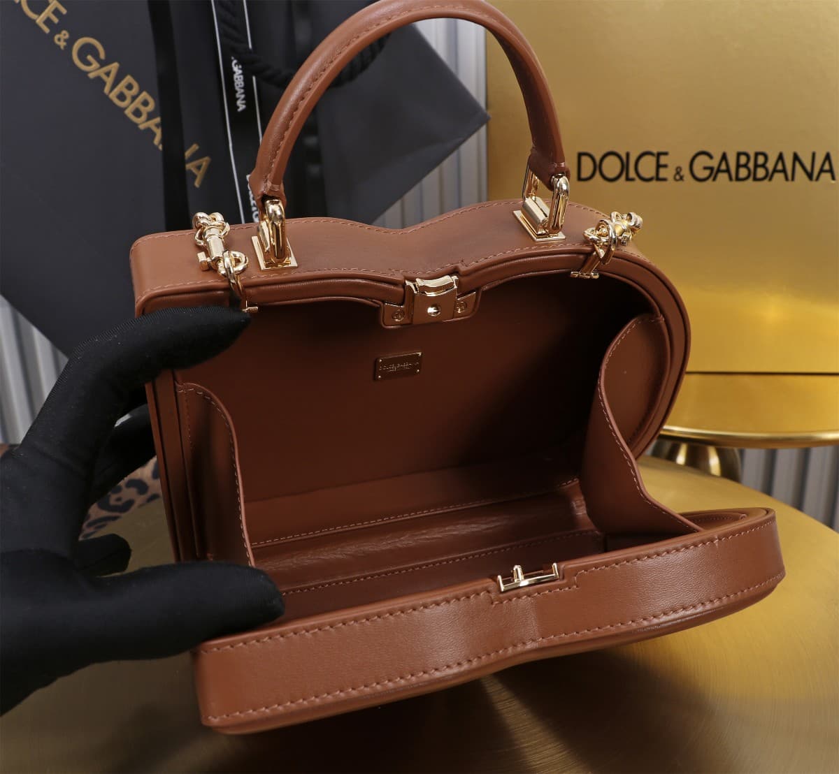 Dolce & Gabbana brown leather DG Logo handbag high