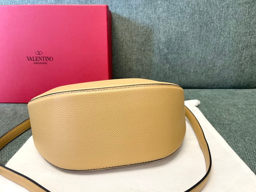Valentino Garavani VLogo Moon small hobo bag in beige grained calfskin High