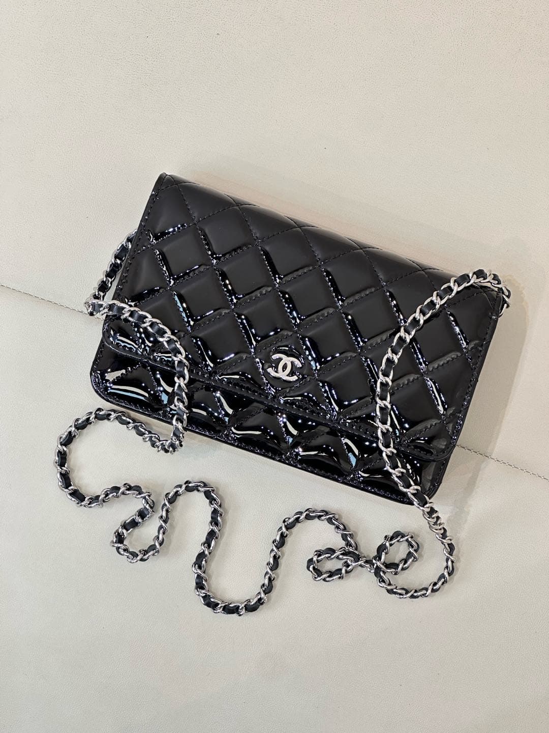 Chanel Wallet on Chain Patent Calfskin& Silver-tone Metal AP0250 Black TOP
