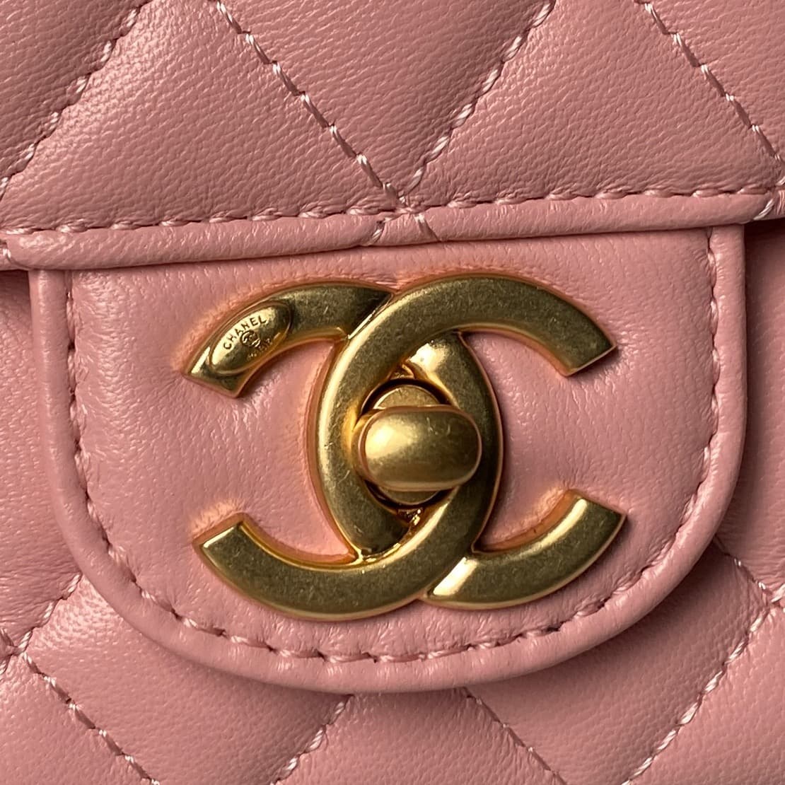 Chanel Small Flap Bag with Top Handle Lambskin& Gold-tone Metal Light Pink AS5814 A