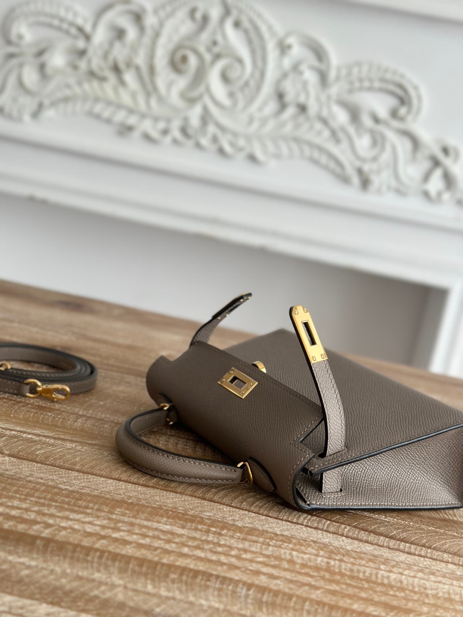 Hermes Kelly Mini II Bag Epsom Leather WAX Gris Asphalte High