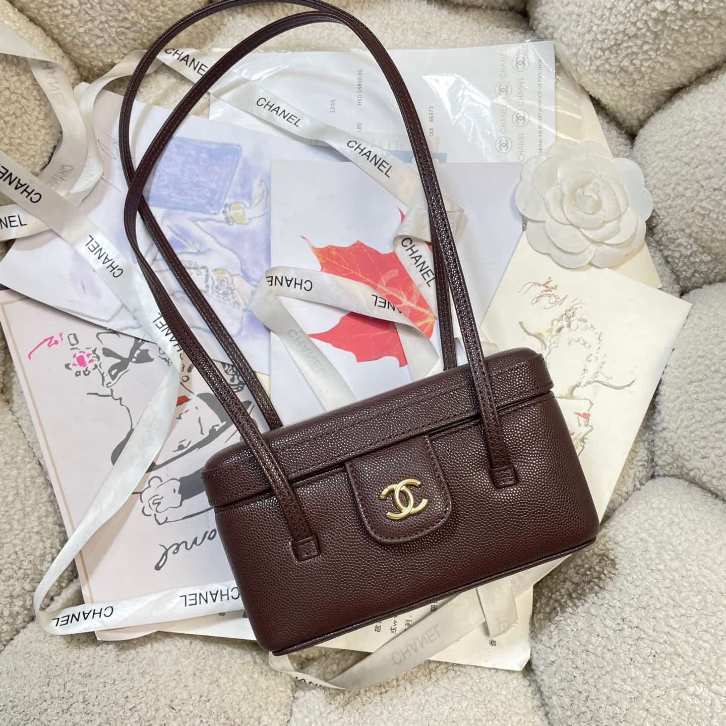Chanel Long Vanity with Leather Strap Grained Shiny Calfskin & Gold-Tone Metal Dark Blwon AP5067 A