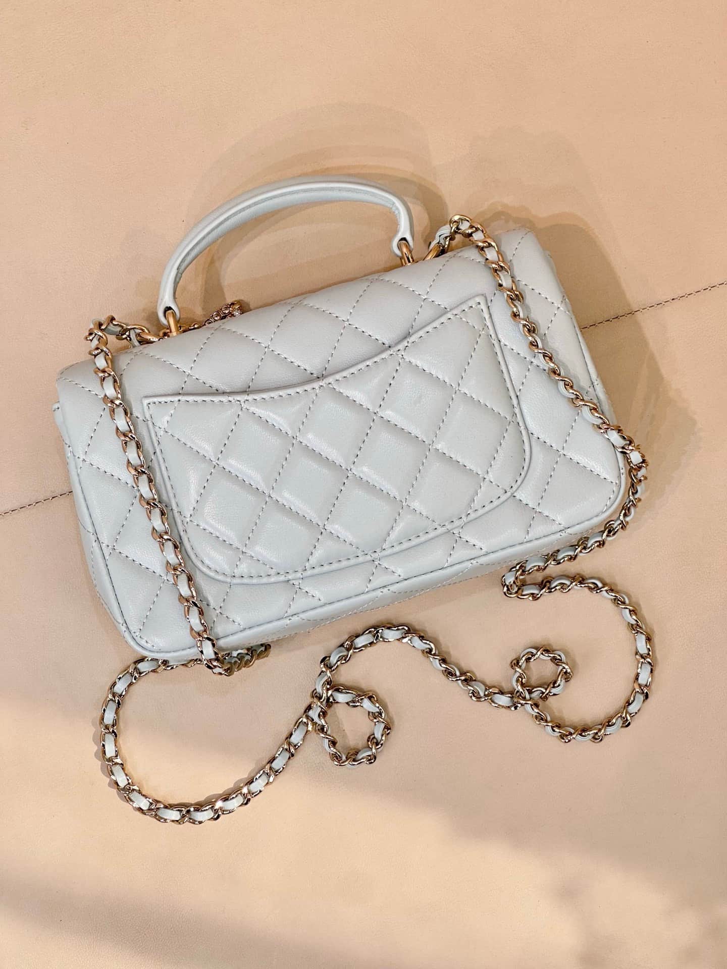 Chanel Mini Classic Handbag Lambskin Strass & Gold-Tone Metal AS2431 light blue TOP