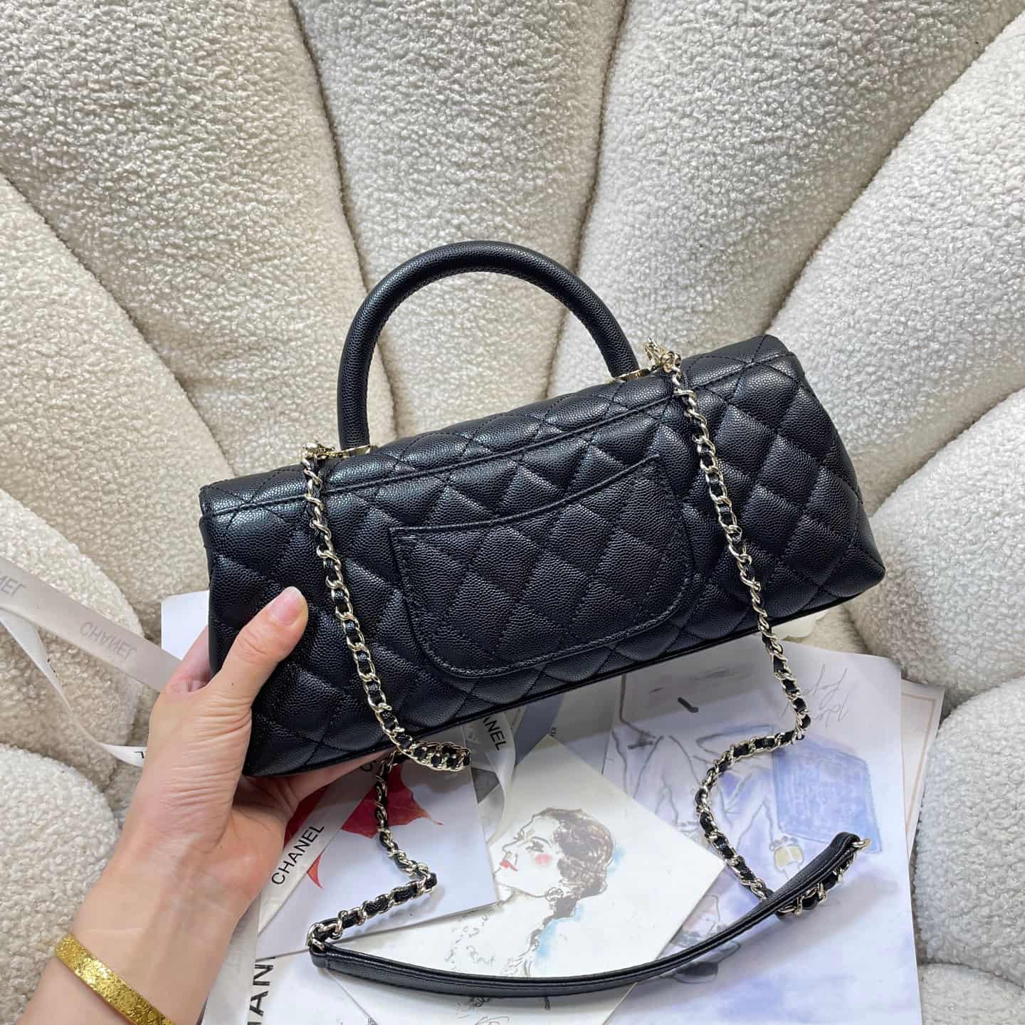 Chanel Maxi Flap Bag with Top Handle Grained Calfskin& Gold-Tone Metal AS6091 Black A