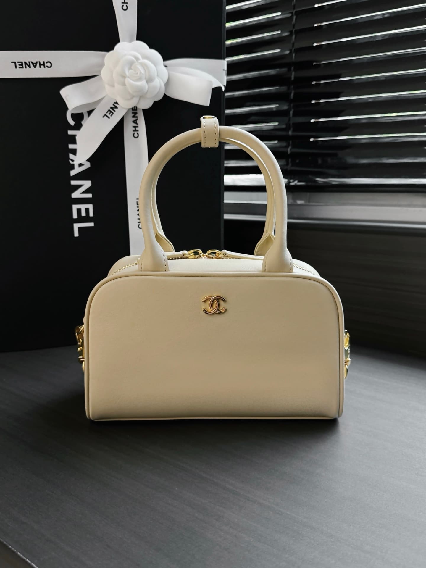 Chanel Mini Bowling Bag Calfskin & Gold-Tone Metal Beige AP5528 A