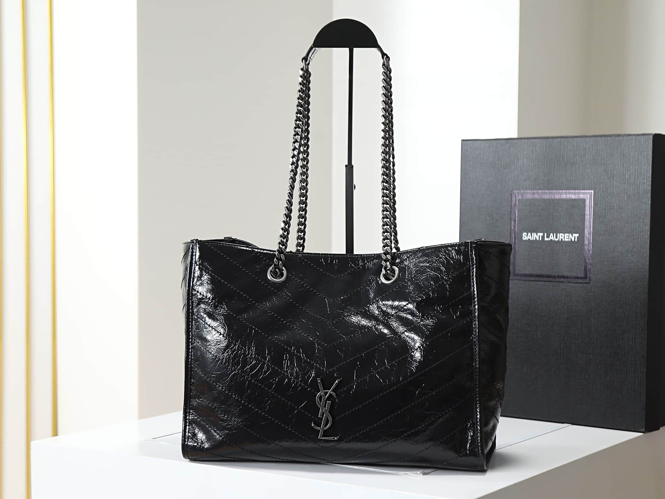 Saint Laurent Niki Shopping Tote Bag Calf Leather In Black 871151 High