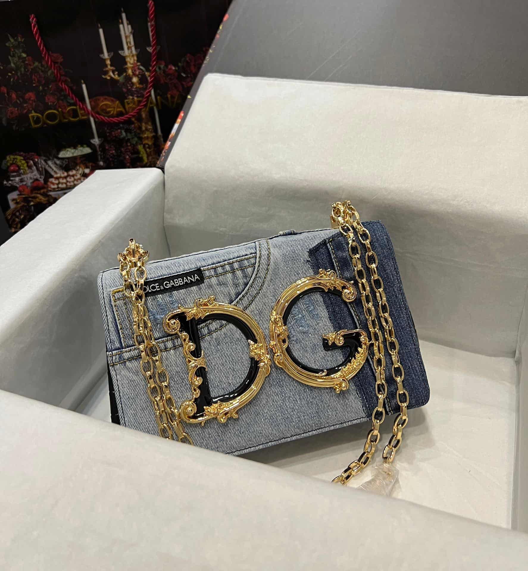 Dolce & Gabbana Denim DG Girls shoulder bag in blue high