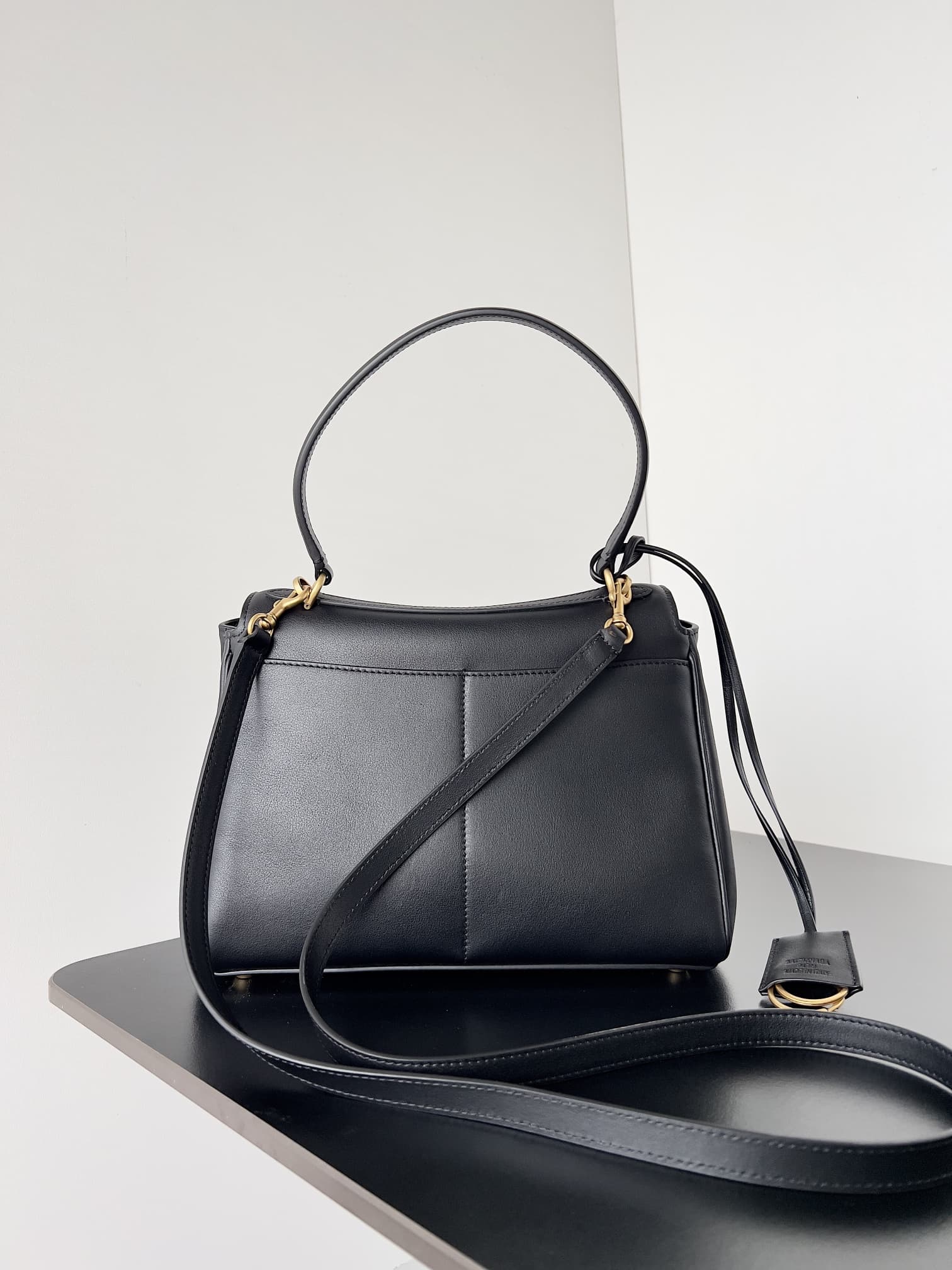 WOMEN'S RODEO SMALL HANDBAG smooth calfskin Black Gold-Metal High